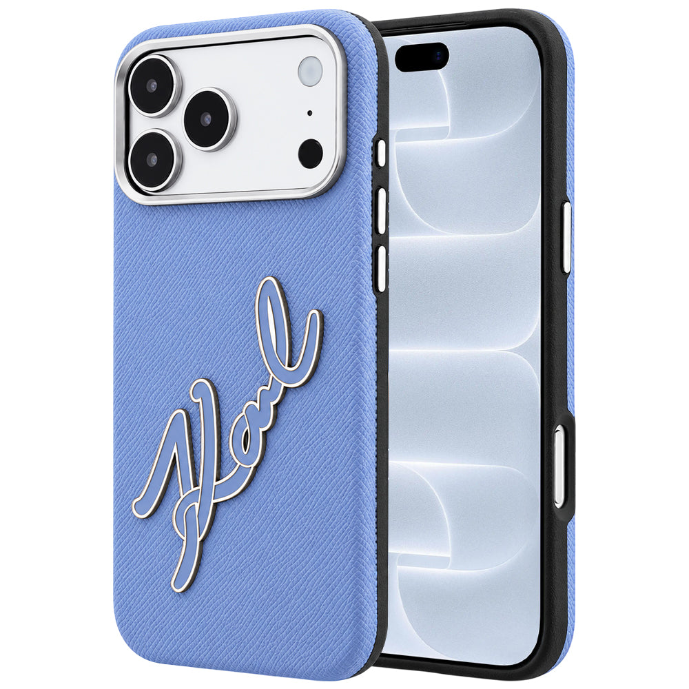 Custodia per Apple iPhone 18 Pro / 17 Pro, Karl Lagerfeld, Smooth Big Resin Signature Logo, Bleu