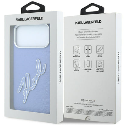 Custodia per Apple iPhone 18 Pro / 17 Pro, Karl Lagerfeld, Smooth Big Resin Signature Logo, Bleu