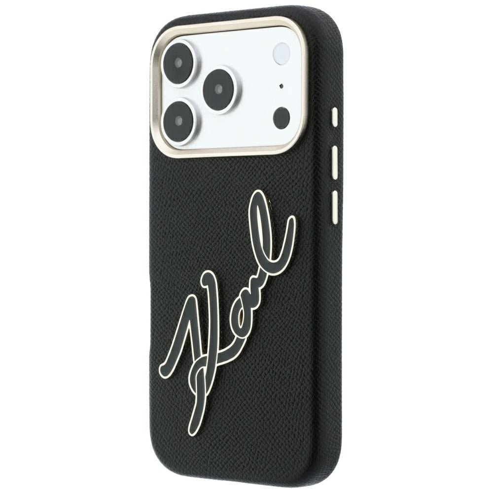 Custodia per Apple iPhone 18 Pro / 17 Pro, Karl Lagerfeld, Smooth Big Resin Signature Logo, Nera