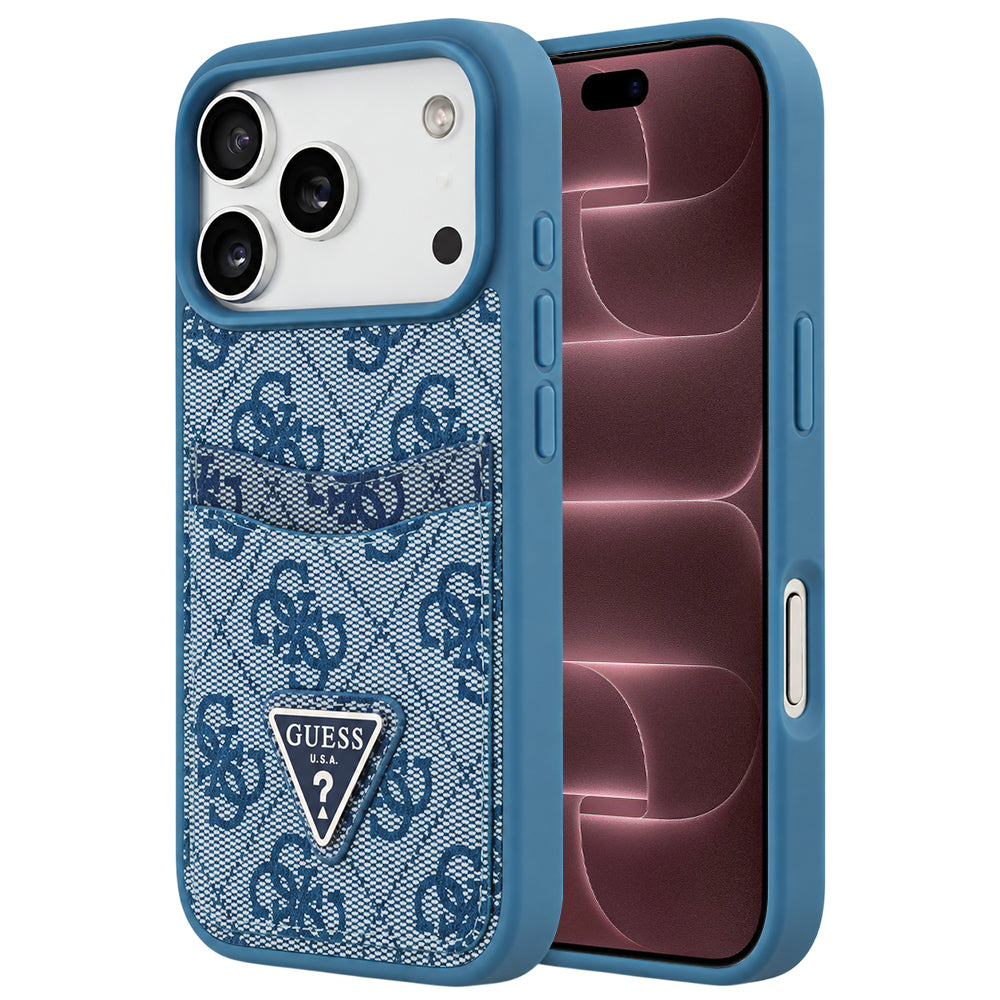 Custodia per Apple iPhone 18 Pro Max / 17 Pro Max, Guess, 4G Double Card Triangle, blu

