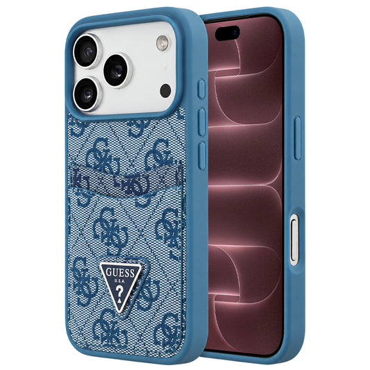 Custodia per Apple iPhone 18 Pro Max / 17 Pro Max, Guess, 4G Double Card Triangle, blu
