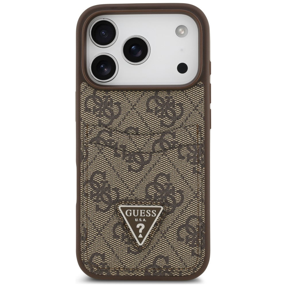 Custodia per Apple iPhone 18 Pro Max / 17 Pro Max, Guess, 4G Double Card Triangle, Marrone