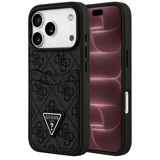 Custodia per Apple iPhone 18 Pro Max / 17 Pro Max, Guess, 4G Double Card Triangle, nera