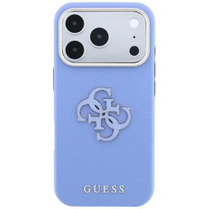 Custodia per Apple iPhone 18 Pro Max / 17 Pro Max, Guess, Logo Grande in Resina Granulata, Blu