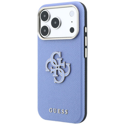Custodia per Apple iPhone 18 Pro Max / 17 Pro Max, Guess, Logo Grande in Resina Granulata, Blu