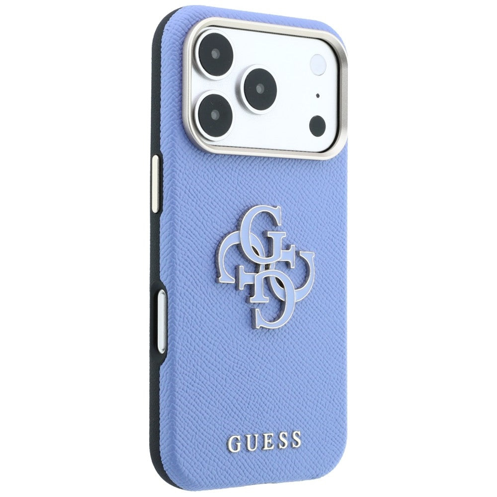 Custodia per Apple iPhone 18 Pro Max / 17 Pro Max, Guess, Logo Grande in Resina Granulata, Blu