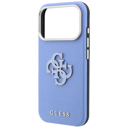 Custodia per Apple iPhone 18 Pro Max / 17 Pro Max, Guess, Logo Grande in Resina Granulata, Blu