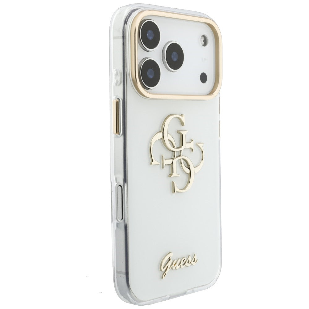 Custodia per Apple iPhone 18 Pro Max / 17 Pro Max, Guess, IML 4G Metal Script, Bianca