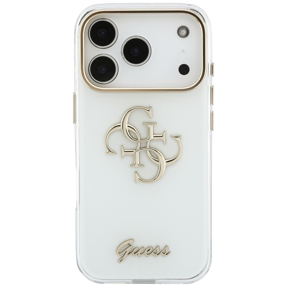Custodia per Apple iPhone 18 Pro Max / 17 Pro Max, Guess, IML 4G Metal Script, Bianca