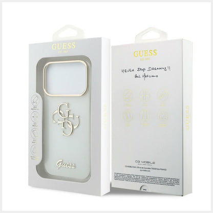 Custodia per Apple iPhone 18 Pro Max / 17 Pro Max, Guess, IML 4G Metal Script, Bianca