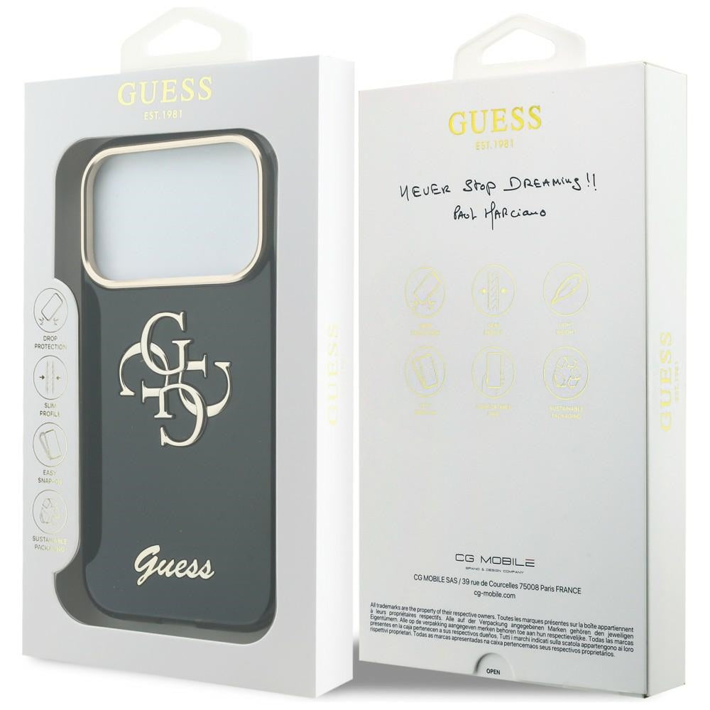 Custodia per Apple iPhone 18 Pro Max / 17 Pro Max, Guess, IML 4G Metal Script, Nera
