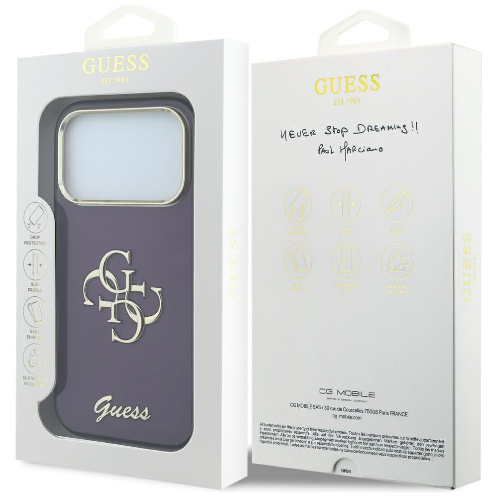 Custodia per Apple iPhone 18 Pro Max / 17 Pro Max, Guess, IML 4G Metal Script, Vinaccia