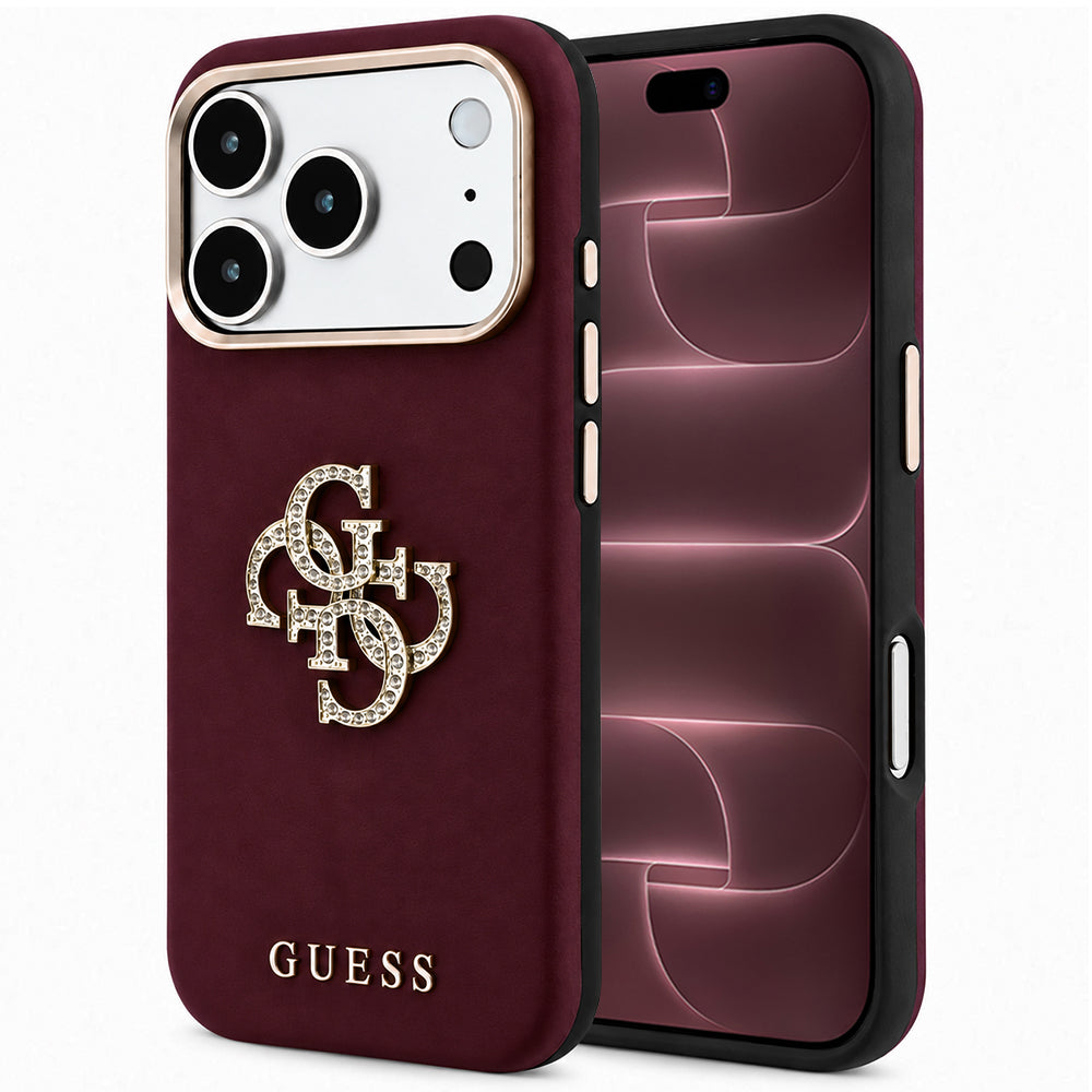 Case for Apple iPhone 18 Pro Max / 17 Pro Max, Guess, Smooth Big Strass Logo, Burgundy