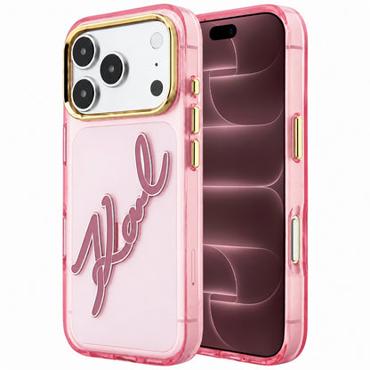 Custodia per Apple iPhone 18 Pro Max / 17 Pro Max, Karl Lagerfeld, IML Big Signature Resina Logo Cornice Metallica, Rosa