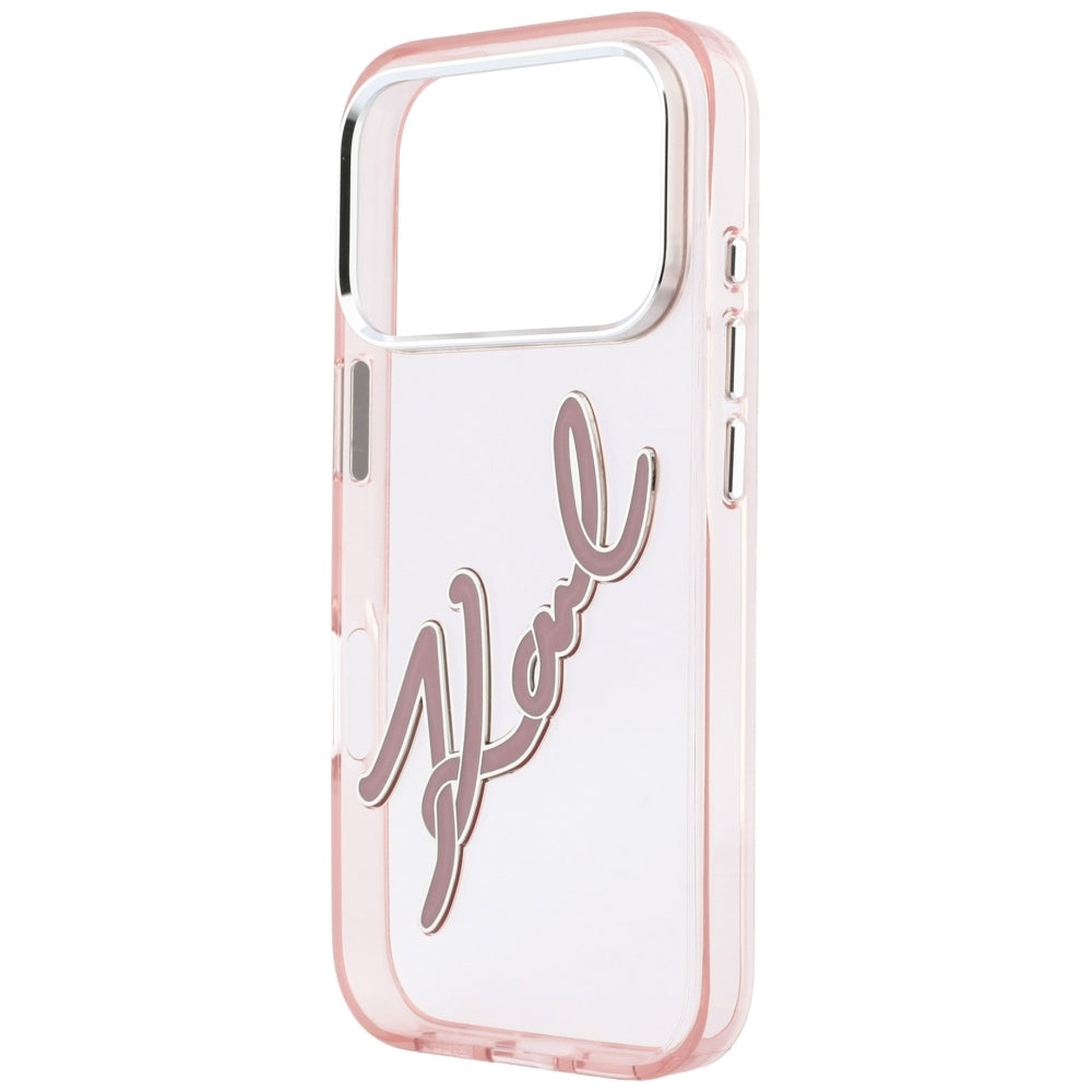 Custodia per Apple iPhone 18 Pro Max / 17 Pro Max, Karl Lagerfeld, IML Big Signature Resina Logo Cornice Metallica, Rosa