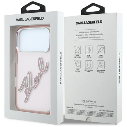 Custodia per Apple iPhone 18 Pro Max / 17 Pro Max, Karl Lagerfeld, IML Big Signature Resina Logo Cornice Metallica, Rosa