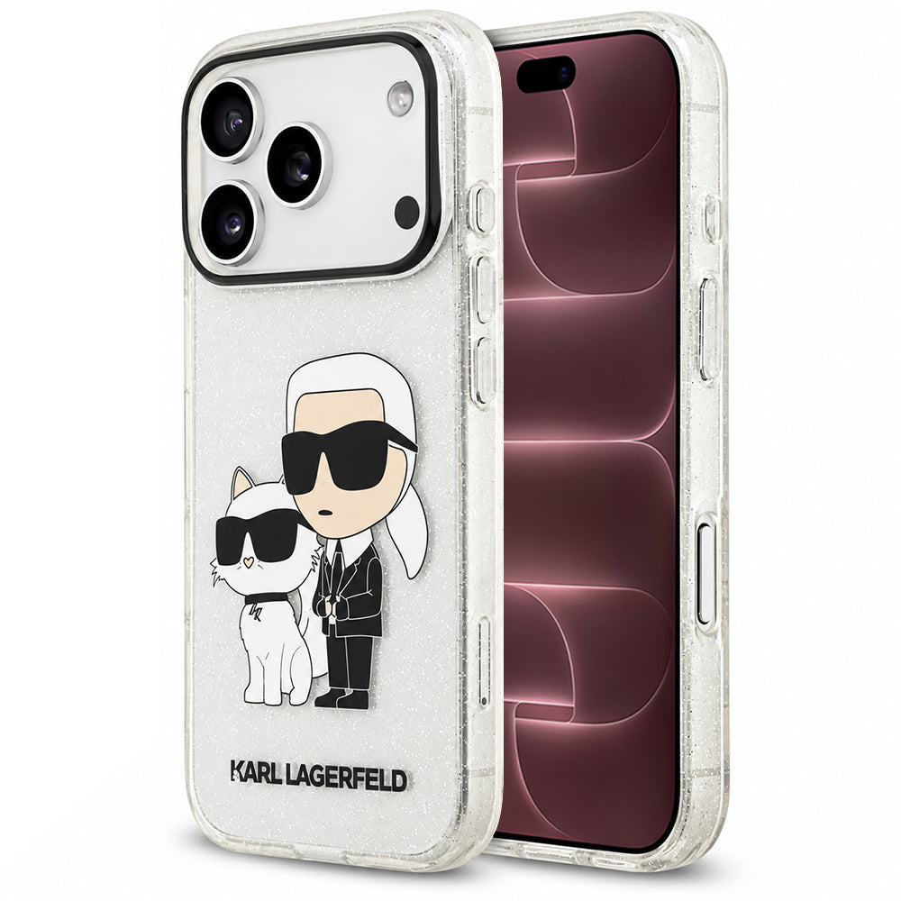 Cover per Apple iPhone 18 Pro Max / 17 Pro Max, Karl Lagerfeld, IML Glitter Karl and Choupette NFT, trasparente