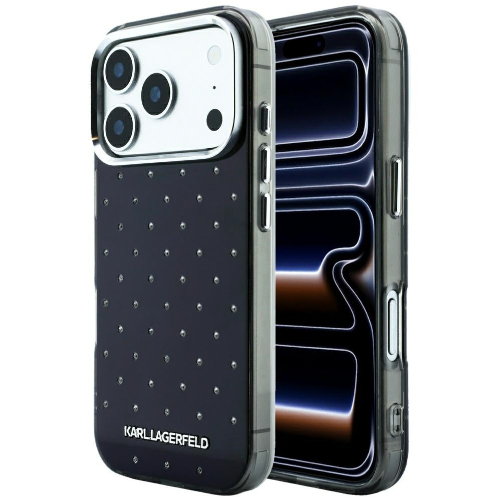 Custodia per Apple iPhone 18 Pro Max / 17 Pro Max, Karl Lagerfeld, IML Strass e Logo Elettrodeposto, Nera