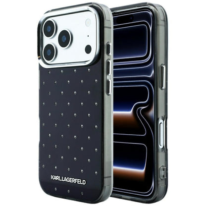 Custodia per Apple iPhone 18 Pro Max / 17 Pro Max, Karl Lagerfeld, IML Strass e Logo Elettrodeposto, Nera