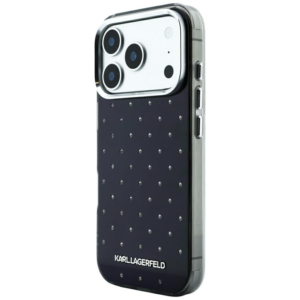 Custodia per Apple iPhone 18 Pro Max / 17 Pro Max, Karl Lagerfeld, IML Strass e Logo Elettrodeposto, Nera