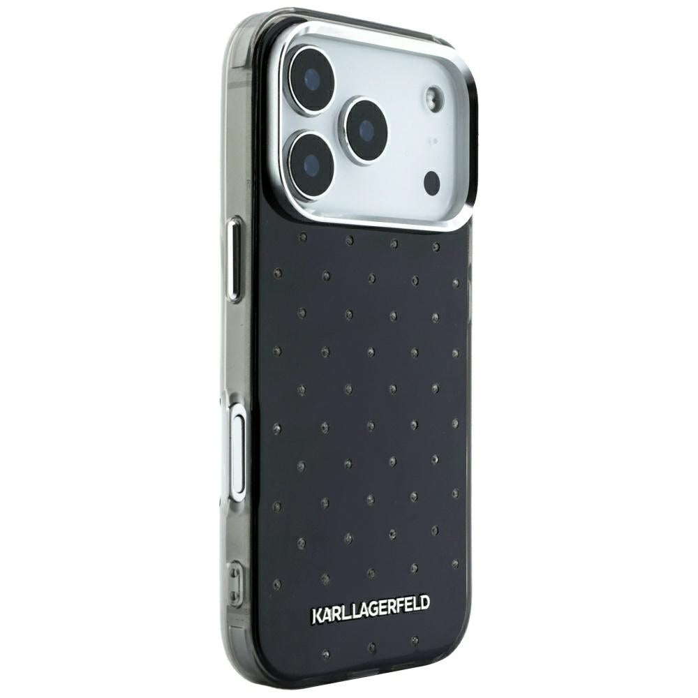 Custodia per Apple iPhone 18 Pro Max / 17 Pro Max, Karl Lagerfeld, IML Strass e Logo Elettrodeposto, Nera