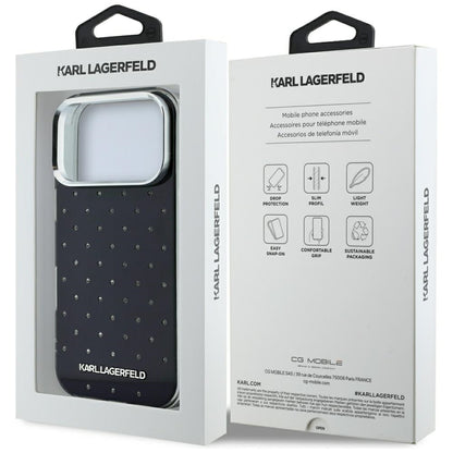 Custodia per Apple iPhone 18 Pro Max / 17 Pro Max, Karl Lagerfeld, IML Strass e Logo Elettrodeposto, Nera