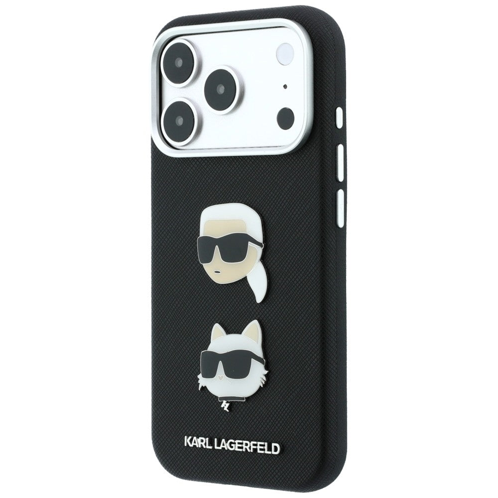 Case for Apple iPhone 18 Pro Max / 17 Pro Max, Karl Lagerfeld, Saffiano Crossbody Karl & Choupette Head's Pins Logo, Black