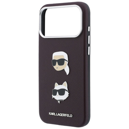 Custodia per Apple iPhone 18 Pro Max / 17 Pro Max, Karl Lagerfeld, Saffiano Crossbody Karl & Choupette Head's Pins Logo, color bordeaux