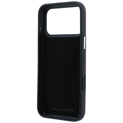 Custodia per Apple iPhone 18 Pro Max / 17 Pro Max, Karl Lagerfeld, Saffiano con Spilla Testa di Karl & Choupette e Logo, Vinaccia