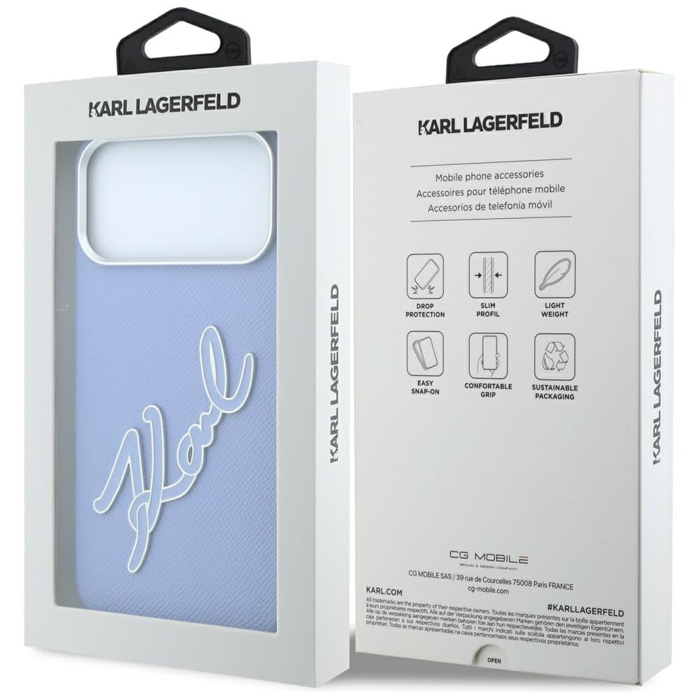 Custodia per Apple iPhone 18 Pro Max / 17 Pro Max, Karl Lagerfeld, Logo Signature in Resina Liscia Grande, Blu