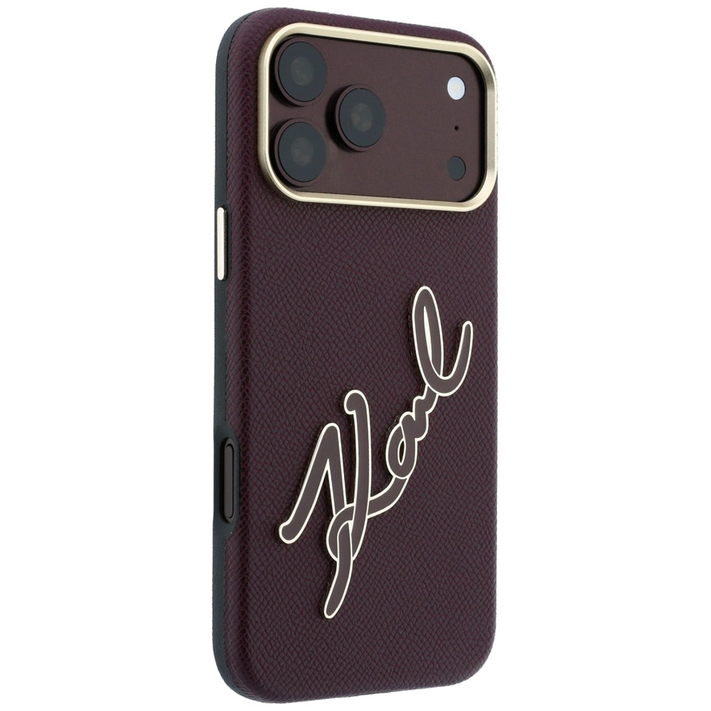Custodia per Apple iPhone 18 Pro Max / 17 Pro Max, Karl Lagerfeld, Logo Signature in Resina Liscia Grande, Vinaccia