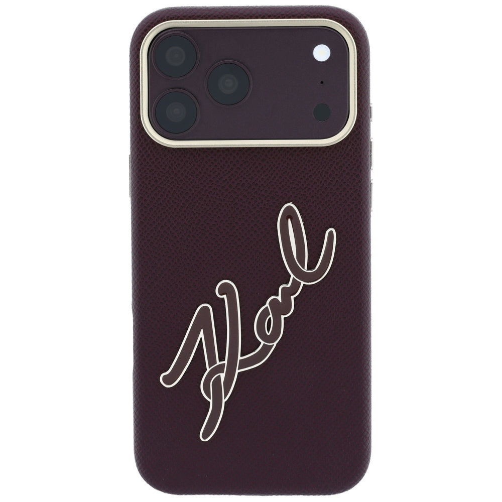 Custodia per Apple iPhone 18 Pro Max / 17 Pro Max, Karl Lagerfeld, Logo Signature in Resina Liscia Grande, Vinaccia