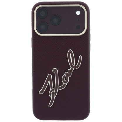 Custodia per Apple iPhone 18 Pro Max / 17 Pro Max, Karl Lagerfeld, Logo Signature in Resina Liscia Grande, Vinaccia