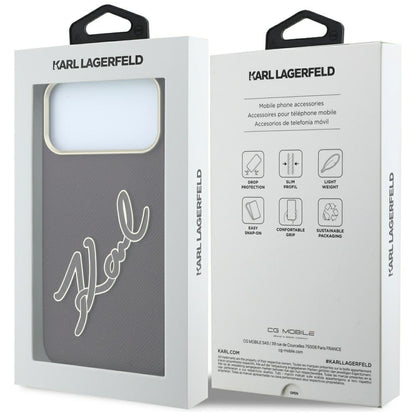 Custodia per Apple iPhone 18 Pro Max / 17 Pro Max, Karl Lagerfeld, Logo Signature in Resina Liscia Grande, Vinaccia
