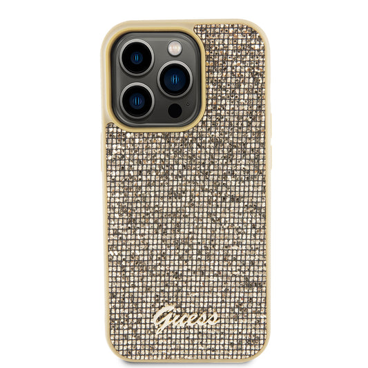 Custodia per Apple iPhone 15 Pro, Guess, PU Square Mirror Script Logo, Dorata GUHCP15LPMSDGSD