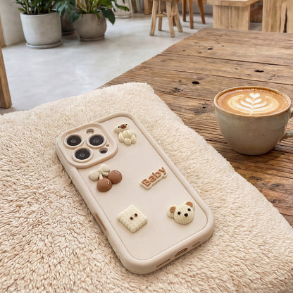 Custodia per Apple iPhone 14, OEM, Ultra Trendy 3D Bear, Beige