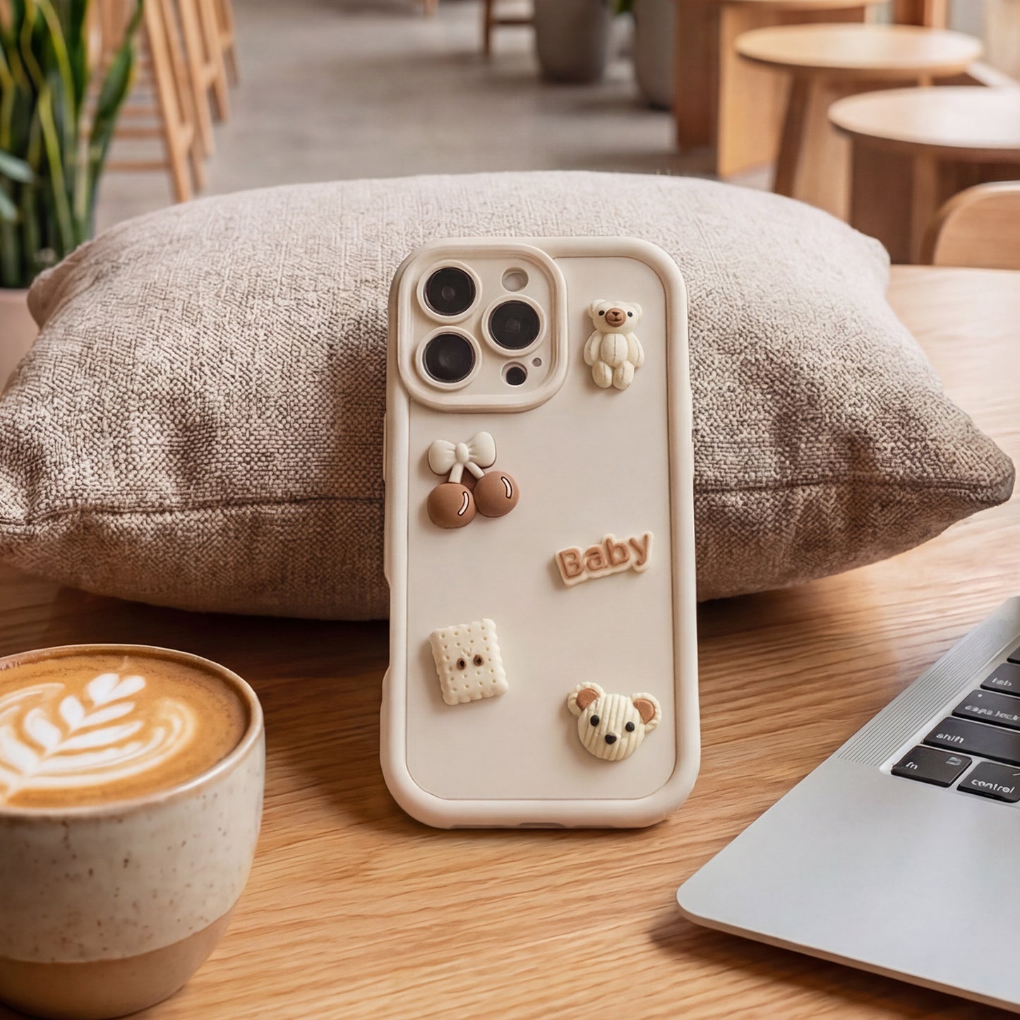 Custodia per Apple iPhone 14, OEM, Ultra Trendy 3D Bear, Beige