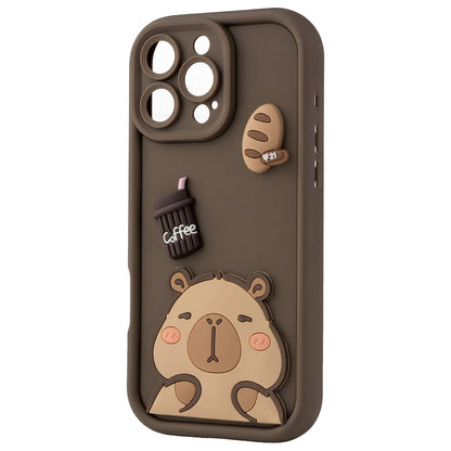 Custodia per Apple iPhone 16, OEM, Ultra Trendy 3D Capybara, Marrone