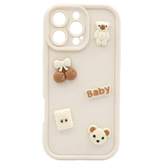 Custodia per Apple iPhone 12, OEM, Ultra Trendy 3D Bear, Beige
