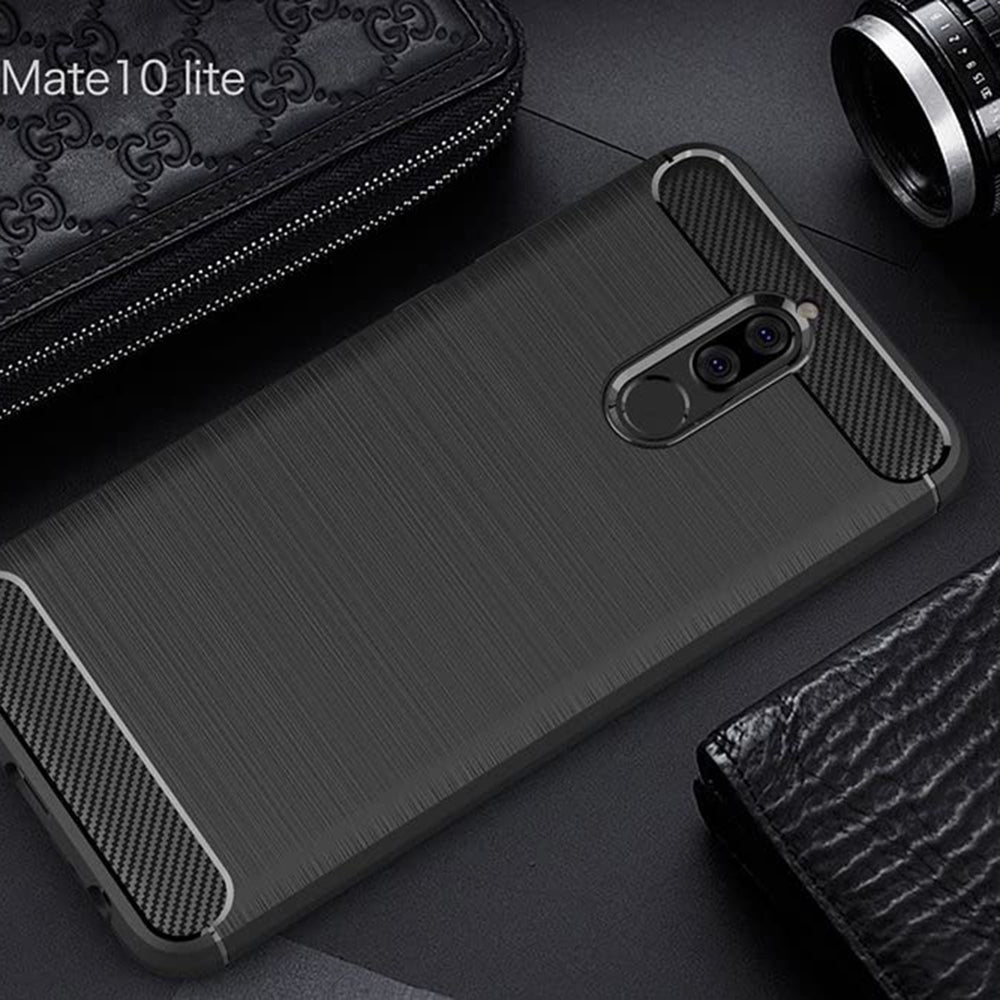 Custodia per Huawei Mate 10 Lite, Techsuit, Carbonio, Nera