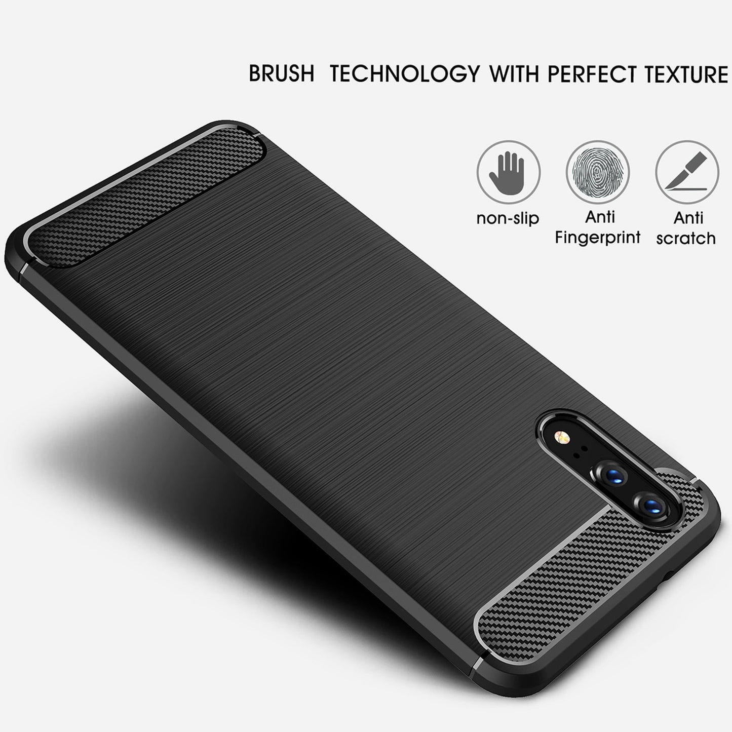 Custodia per Huawei P20, Techsuit, Carbonio, Nera