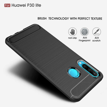 Custodia per Huawei P30 lite New Edition / P30 lite, Techsuit, Carbonio, Nera