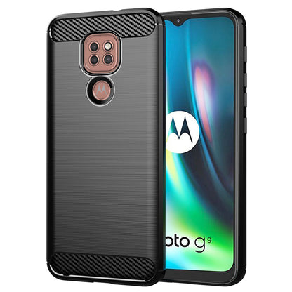 Custodia per Motorola Moto E7 Plus / G9 Play, Techsuit, Carbonio, Nera