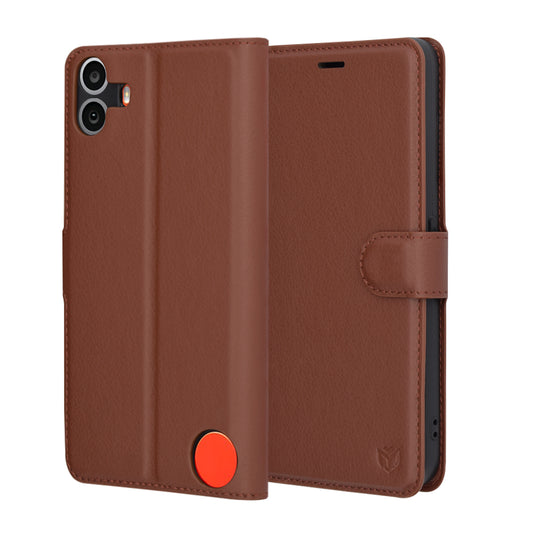 Custodia per Nothing CMF Phone 1, Techsuit, Leather Folio, Marrone