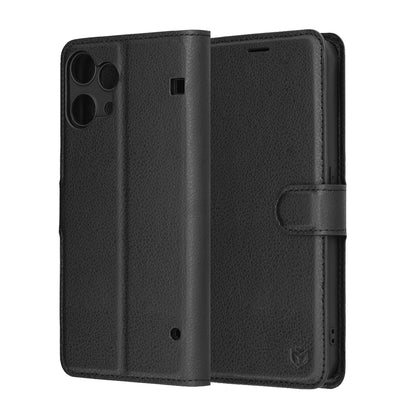 Case for Nothing Phone (3a) Lite, Techsuit, Leather Folio, Black