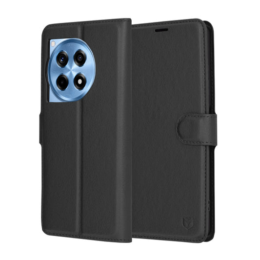 Custodia per OnePlus 12R, Techsuit, Leather Folio, Nera