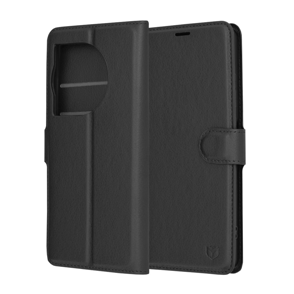 Custodia per OnePlus 12R, Techsuit, Leather Folio, Nera