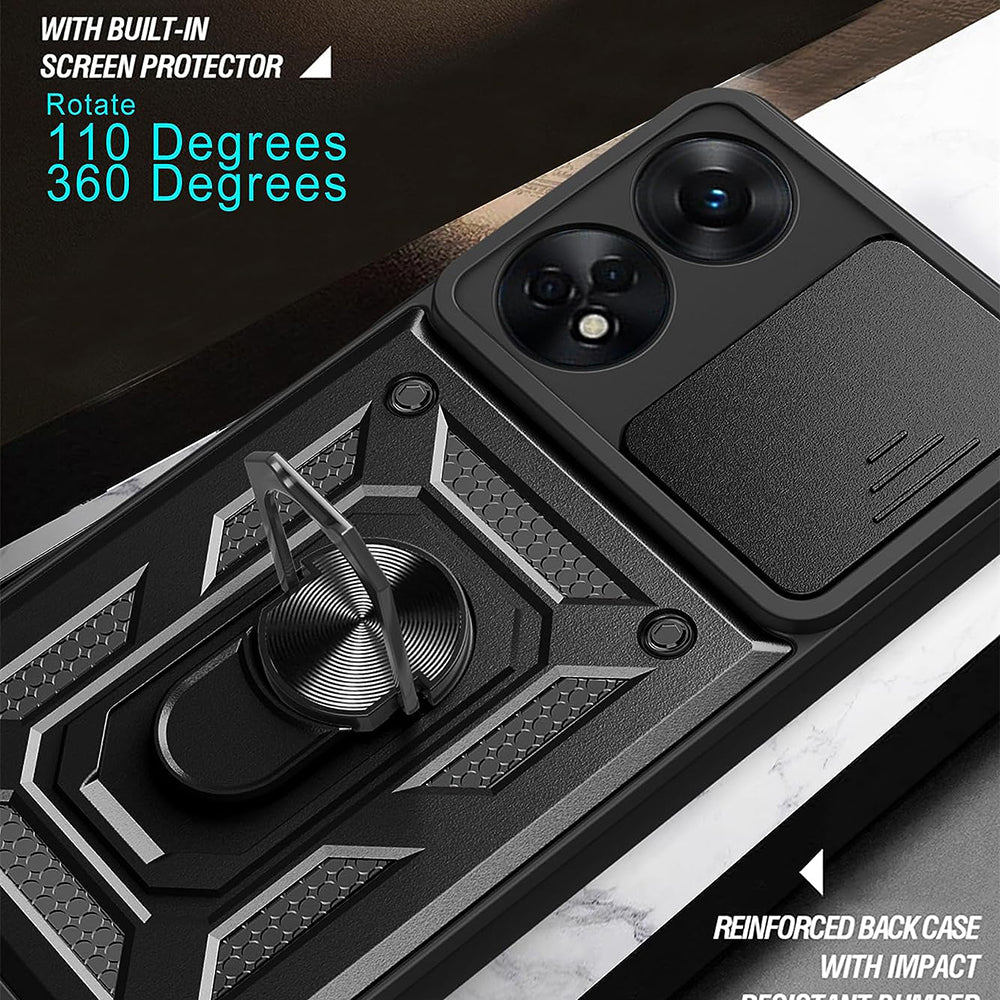 Custodia per Oppo A98, Techsuit, CamShield, Nera