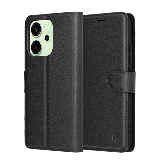 Custodia per Oppo Reno14, Techsuit, Leather Folio, Nera