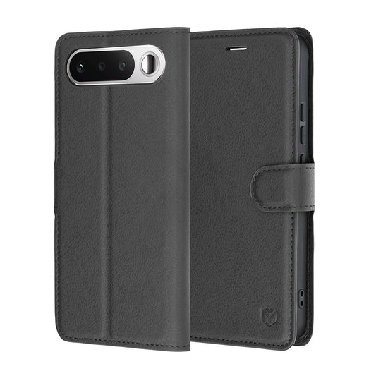Custodia per Realme 16, Techsuit, Leather Folio, Nera